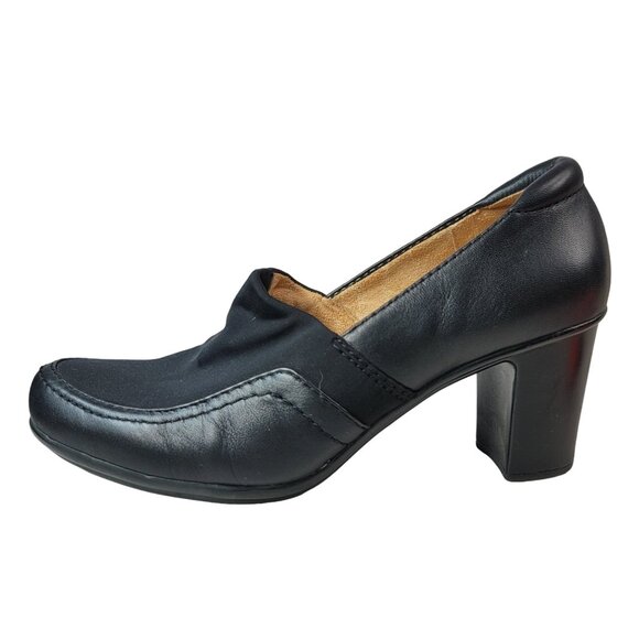 Naturalizer Quebec Loafer Shoes Black 9.5M Comfy Block Heel Leather Slip On - Picture 1 of 15